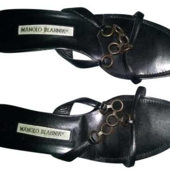 MANOLO BLAHNIK Black Sandals 7.5 - Picture 3 of 8